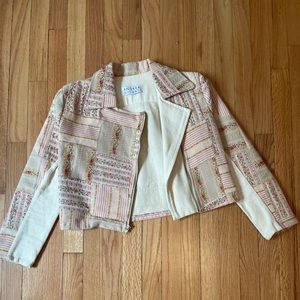 Andrea Diodati designer calico quilted cropped tapestry biker jacket  XS
